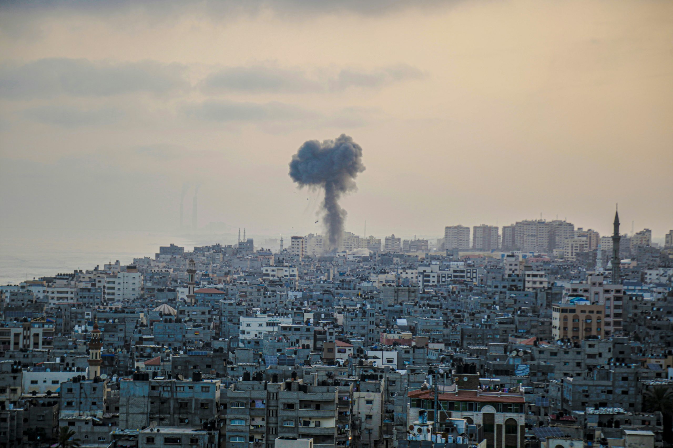 Mushroom cloud from a bomb dropped in a densely populated civilian area.